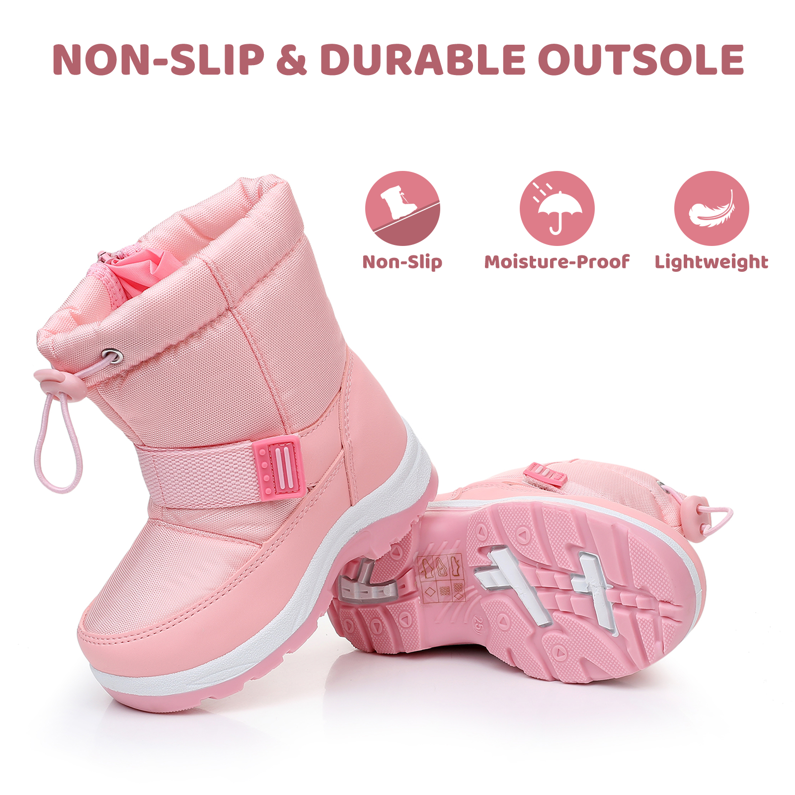 Apakowa Kids Boys Girls Snow Boots Waterproof Warm Winter Boots Slip Resistant (Toddler/Little Kid)-H0327-Pink