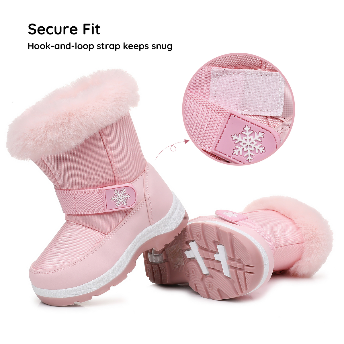 Blikcon Kids Girls Snow Boots Water-resistant Winter Boots with Faux Fur – Warm Winter Boots with Side Zipper & Non-Slip Sole (Toddler/Little Kid)-H0619-Pink