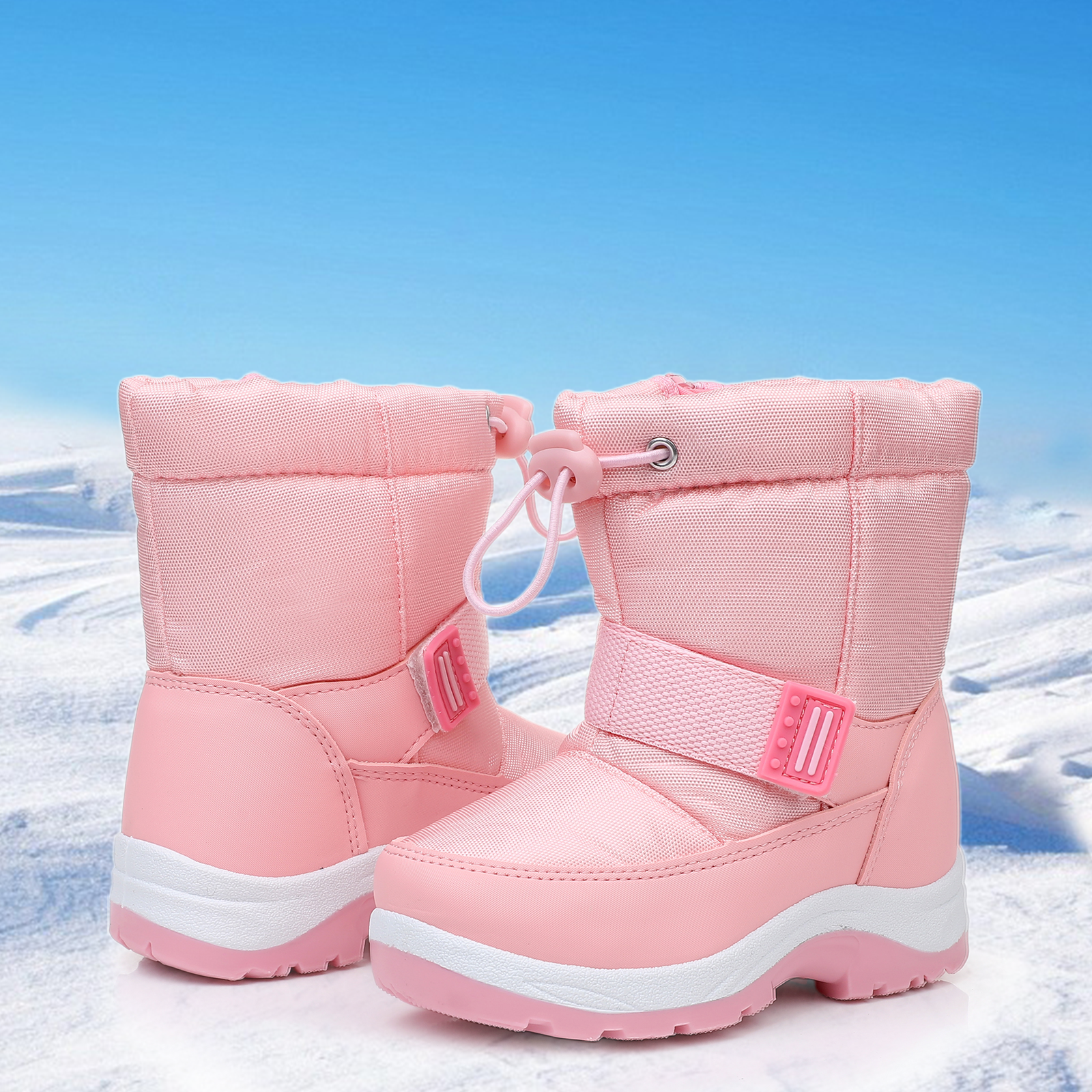 Apakowa Kids Boys Girls Snow Boots Waterproof Warm Winter Boots Slip Resistant (Toddler/Little Kid)-H0327-Pink