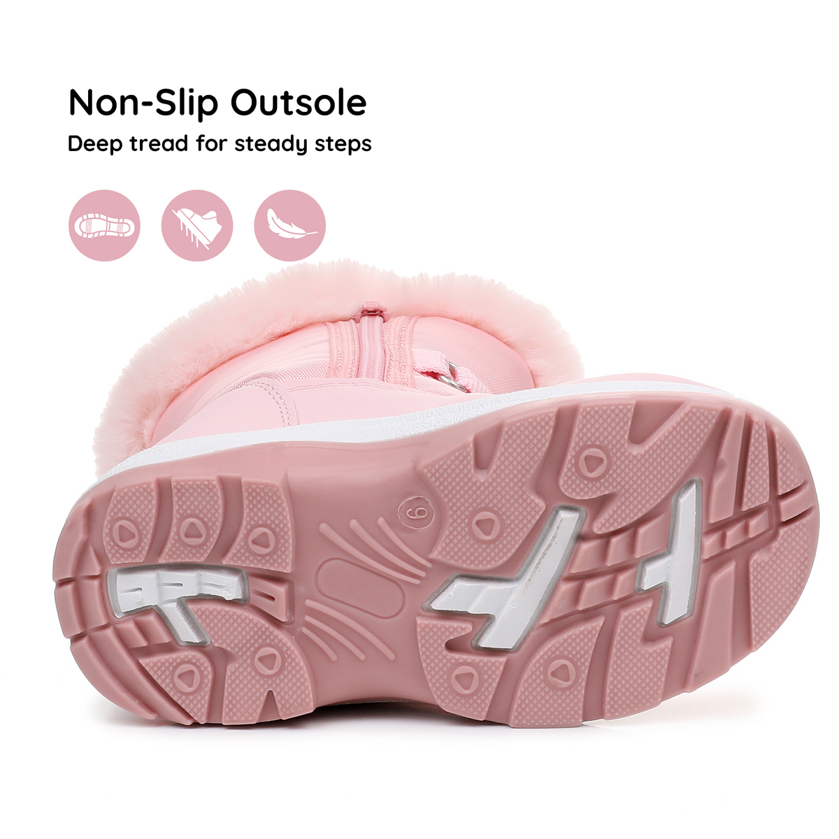 Blikcon Kids Girls Snow Boots Water-resistant Winter Boots with Faux Fur – Warm Winter Boots with Side Zipper & Non-Slip Sole (Toddler/Little Kid)-H0619-Pink