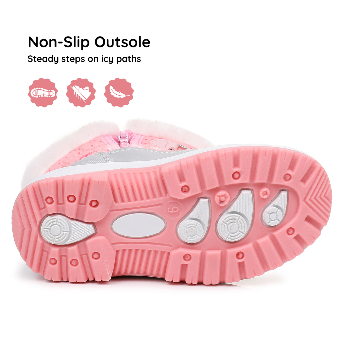Blikcon Girls Waterproof Snow Boots with Faux Fur – Warm Winter Boots with Drawstring Closure & Non-Slip Sole-H0620-Pink