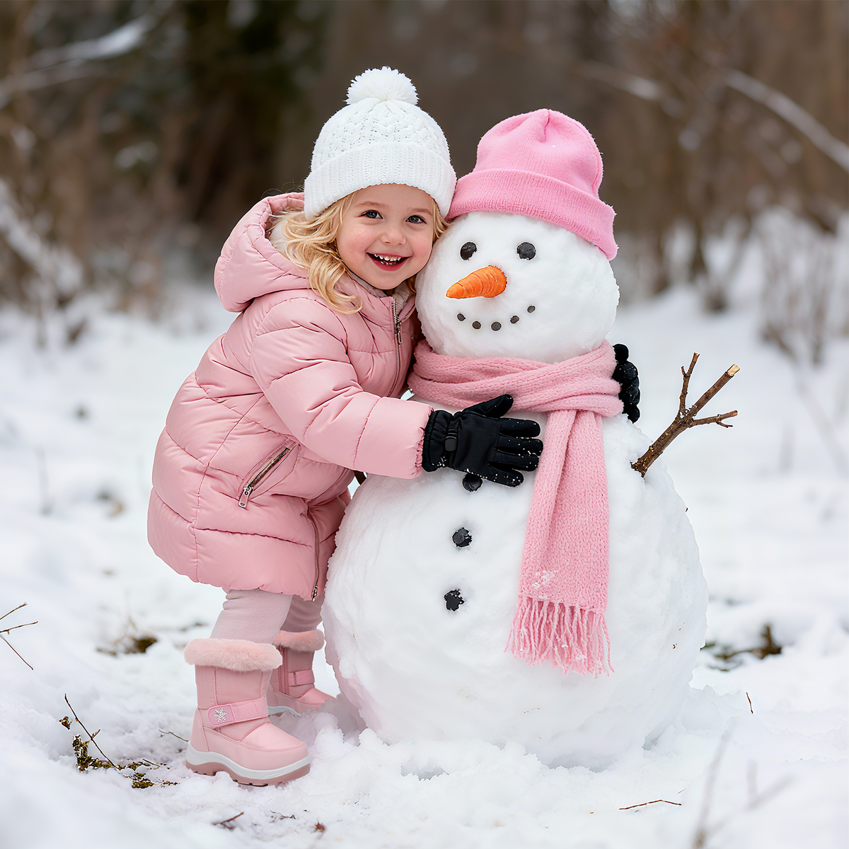 Blikcon Kids Girls Snow Boots Water-resistant Winter Boots with Faux Fur – Warm Winter Boots with Side Zipper & Non-Slip Sole (Toddler/Little Kid)-H0619-Pink
