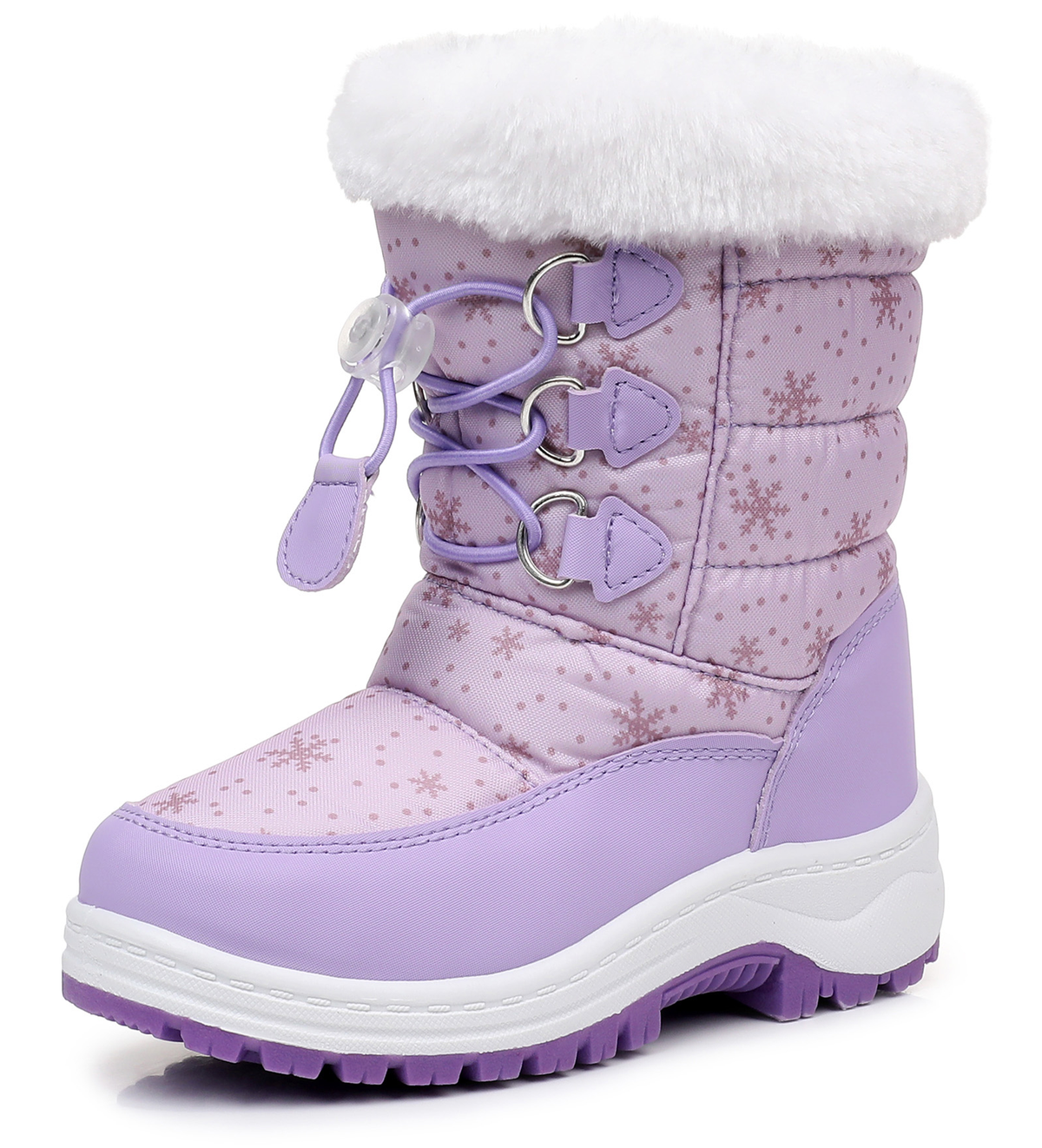Blikcon Girls Waterproof Snow Boots with Faux Fur – Warm Winter Boots with Drawstring Closure & Non-Slip Sole-H0620-Purple
