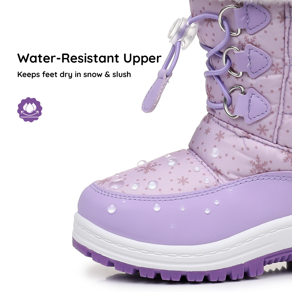 Blikcon Girls Waterproof Snow Boots with Faux Fur – Warm Winter Boots with Drawstring Closure & Non-Slip Sole-H0620-Purple