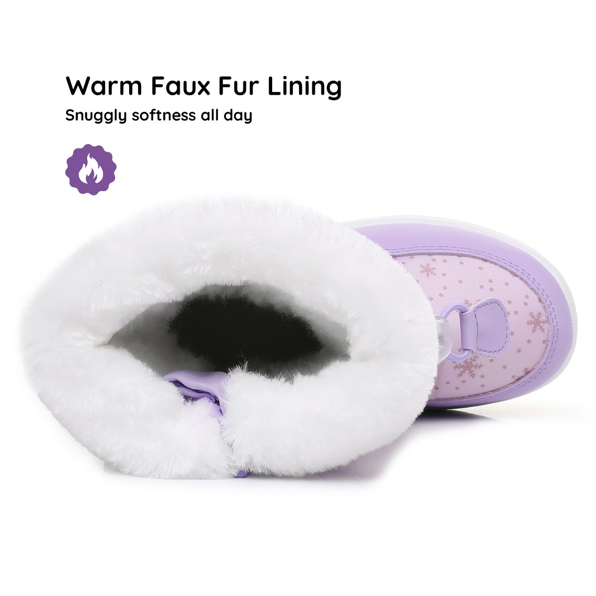 Blikcon Girls Waterproof Snow Boots with Faux Fur – Warm Winter Boots with Drawstring Closure & Non-Slip Sole-H0620-Purple