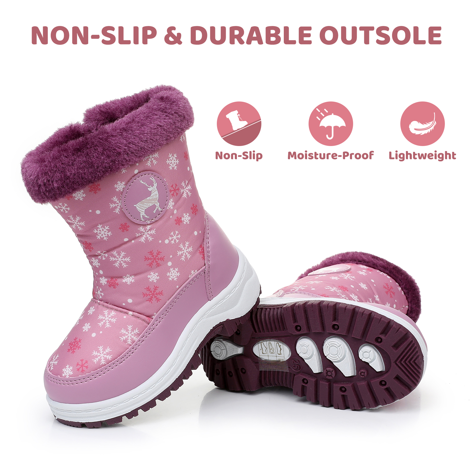 Apakowa Kids Boys Girls Snow Boots Waterproof Warm Winter Boots Slip Resistant (Toddler/Little Kid)-H0329-Purple