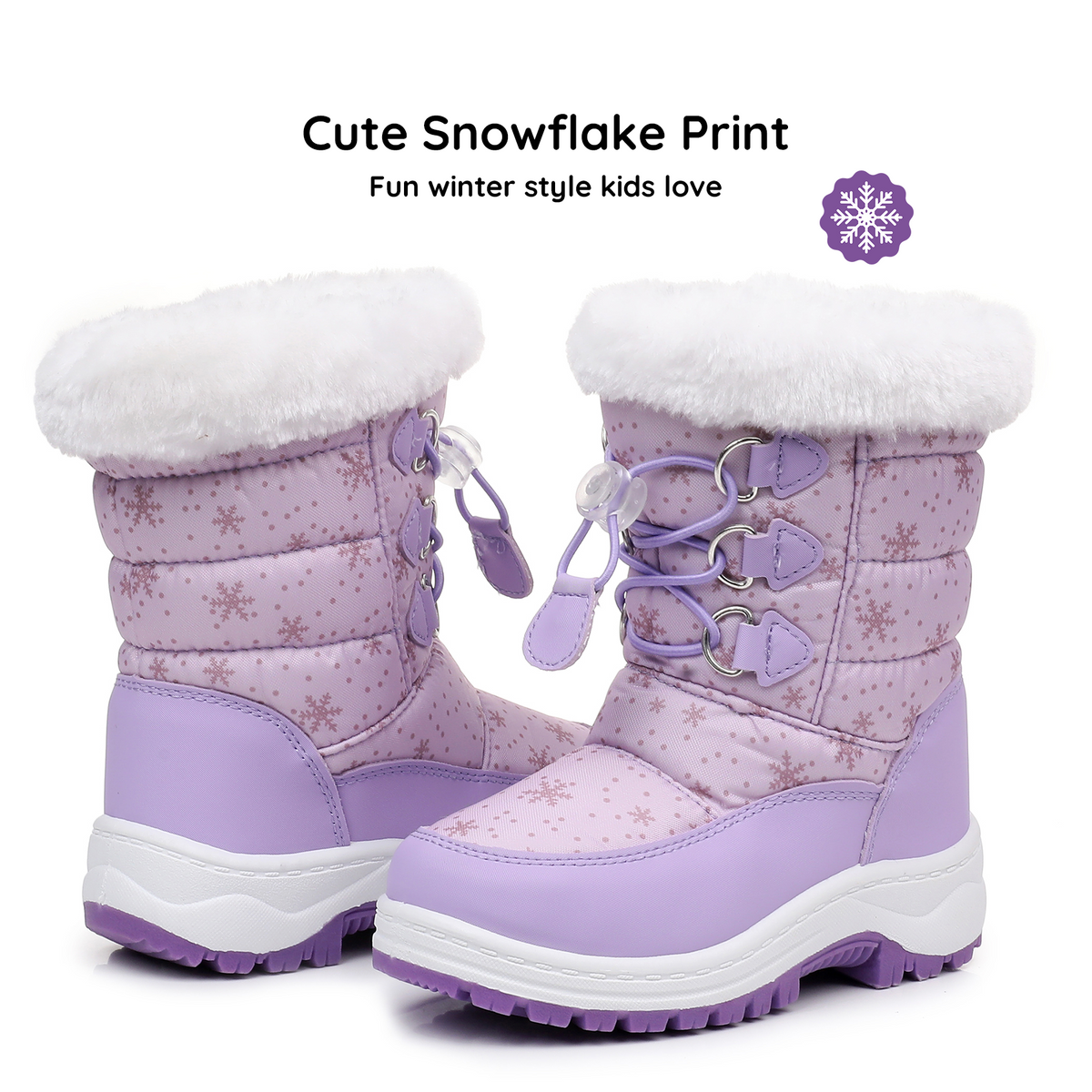 Blikcon Girls Waterproof Snow Boots with Faux Fur – Warm Winter Boots with Drawstring Closure & Non-Slip Sole-H0620-Purple