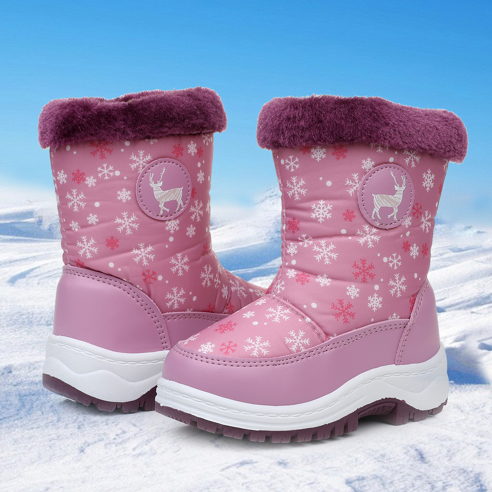 Apakowa Kids Boys Girls Snow Boots Waterproof Warm Winter Boots Slip Resistant (Toddler/Little Kid)-H0329-Purple