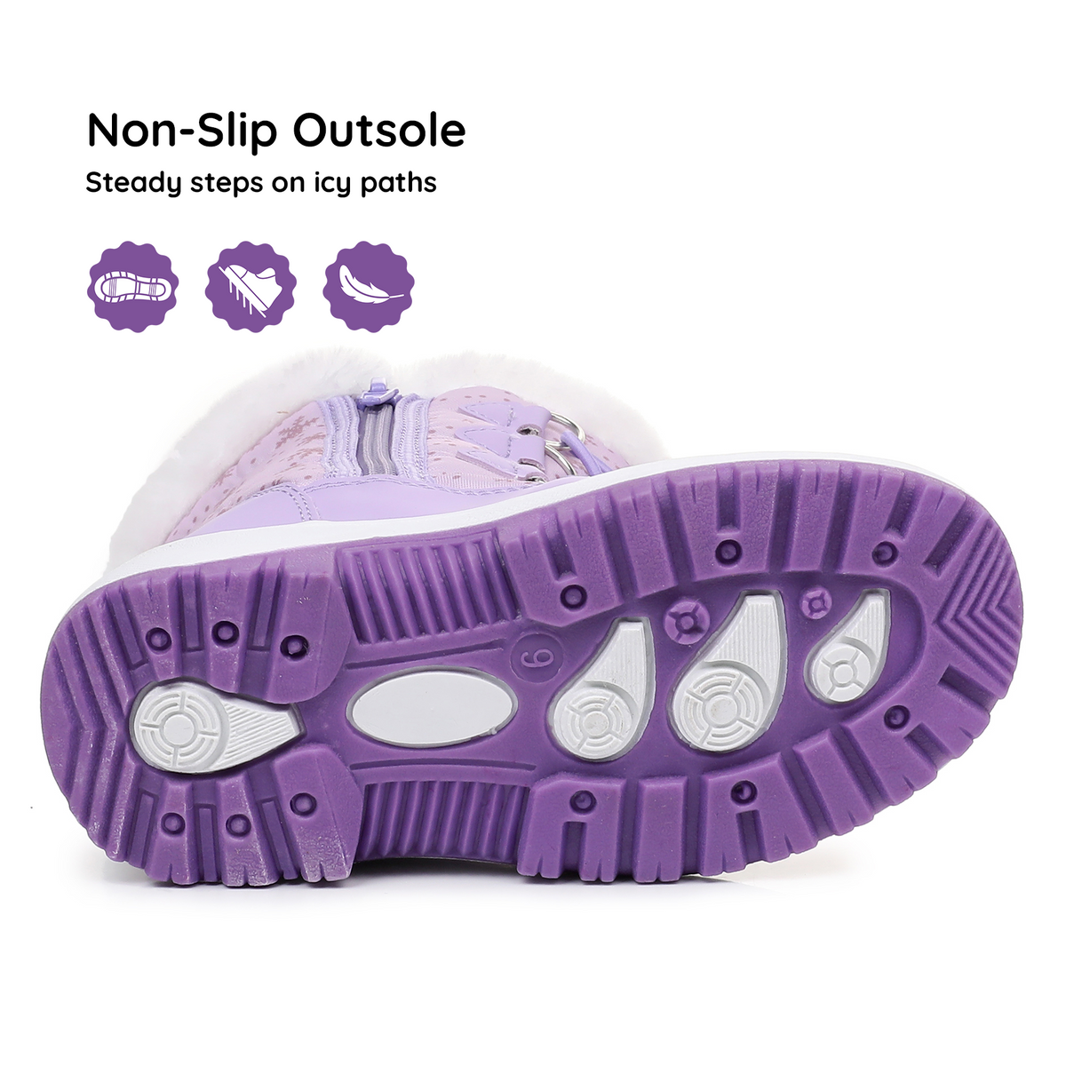 Blikcon Girls Waterproof Snow Boots with Faux Fur – Warm Winter Boots with Drawstring Closure & Non-Slip Sole-H0620-Purple