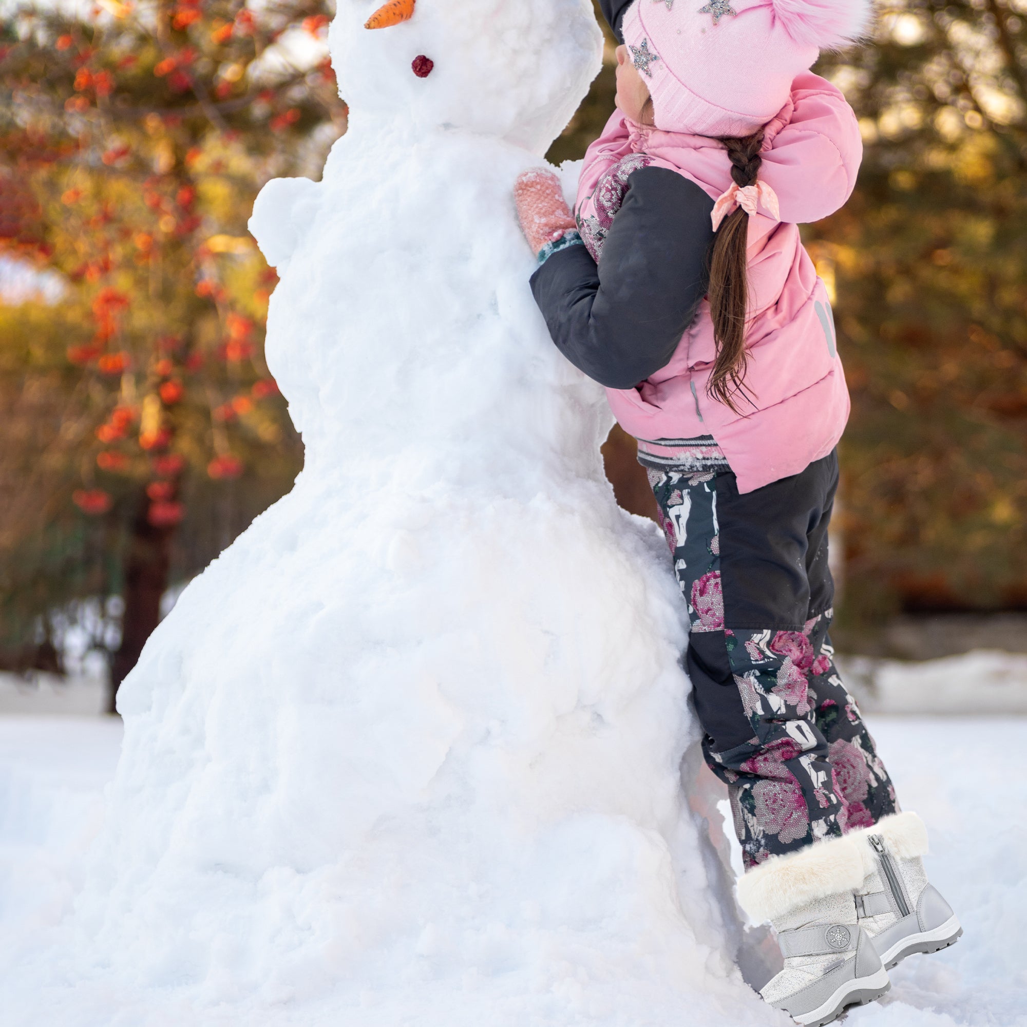 Apakowa Kids Girls Insulated Lined Winter Warm Snow Boots (Toddler/Little Kid)-H7322-Silver